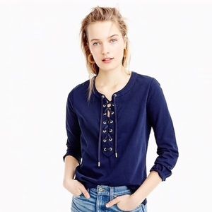 J. Crew Knit Lace-Up Navy Top